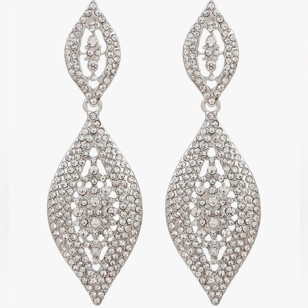 Fashion Rhinestone Crystal Wedding Earrings for Women Bridal Bridesmaid silver